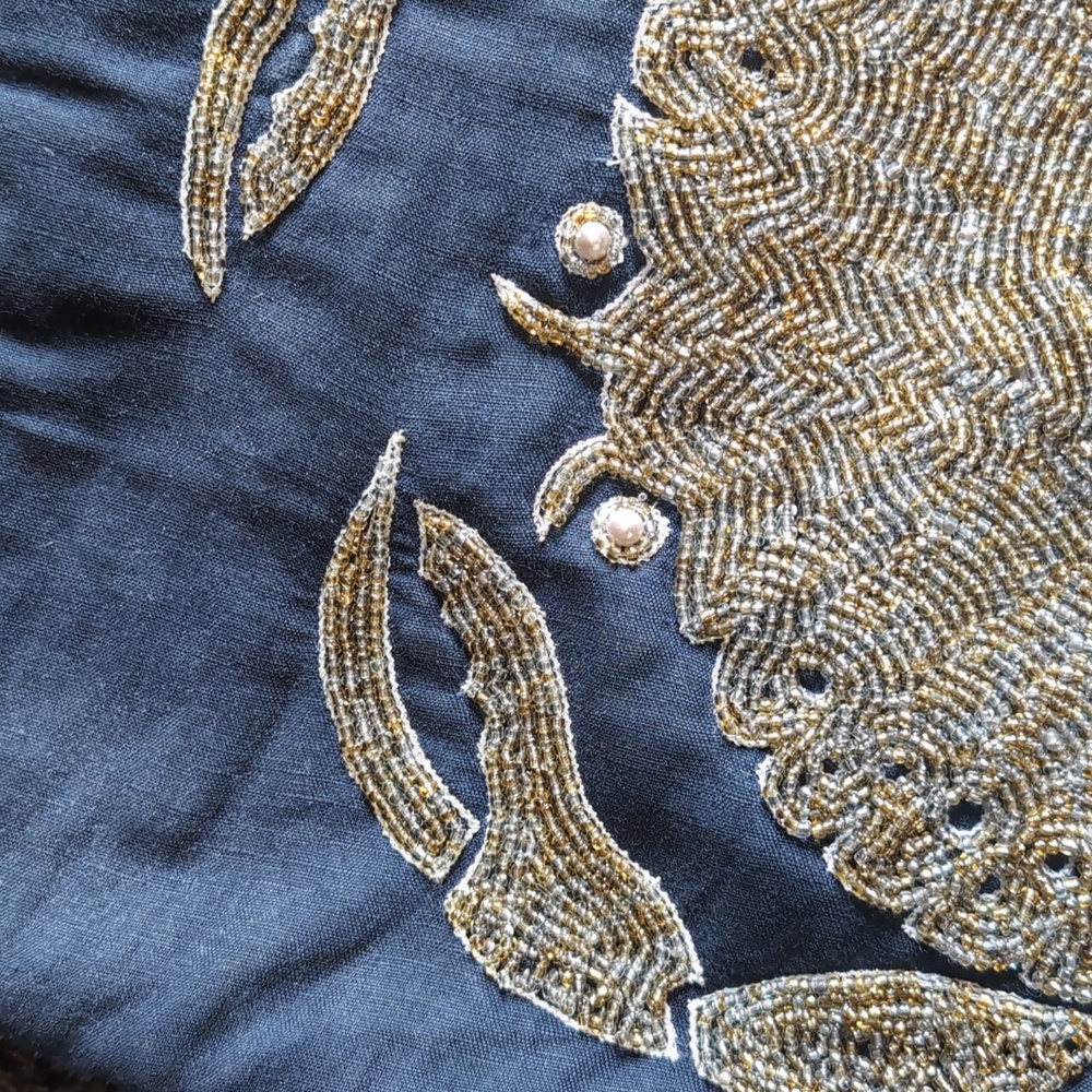 Navy Blue Crab Embroidered Throw Pillow Cover - Picture 4 of 13